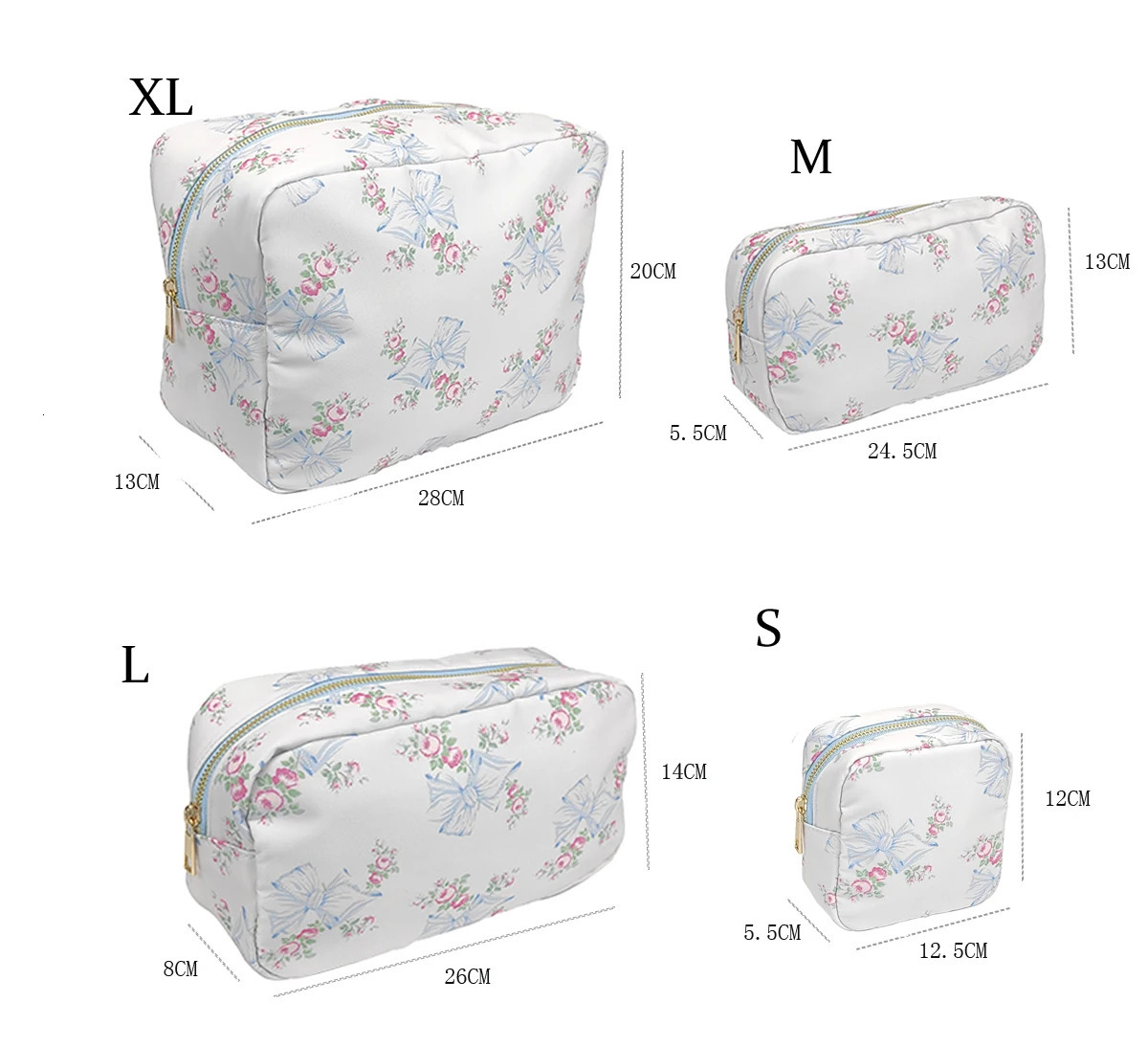Printed Bow Waterproof Nylon Travel Makeup Bag Makeup Bag 241212