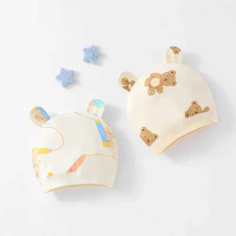 New soft baby beanies hat baby hat bear boneless fine linen hat newborn head wearing windproof spring hat 0-3 months old baby hat W241213