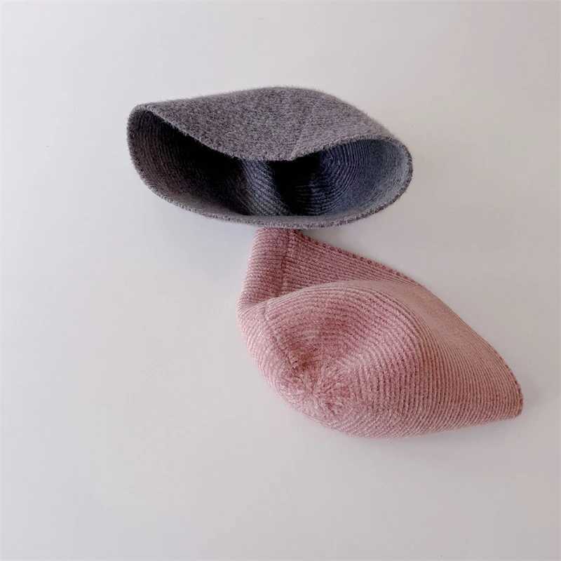 Solid color Japanese baby bucket hat childrens autumn and winter outdoor soft and warm potted hat sweet girls casual Panama fisherman hat W241213