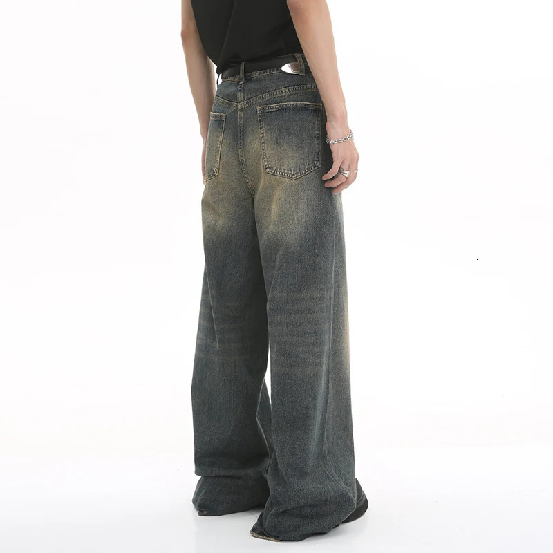 LUZHEN Old Male Pants autumn blue washed mens denim jeans straight casual loose wide leg Trouser 2024 item 9C354 241211