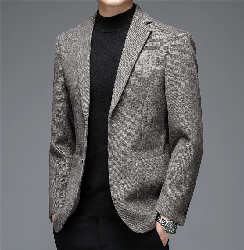 Autumn and Winter Suit Middleaged Mens Fashion Casual Classic Wool Jacket Single Slim Blazer Clothing 241211