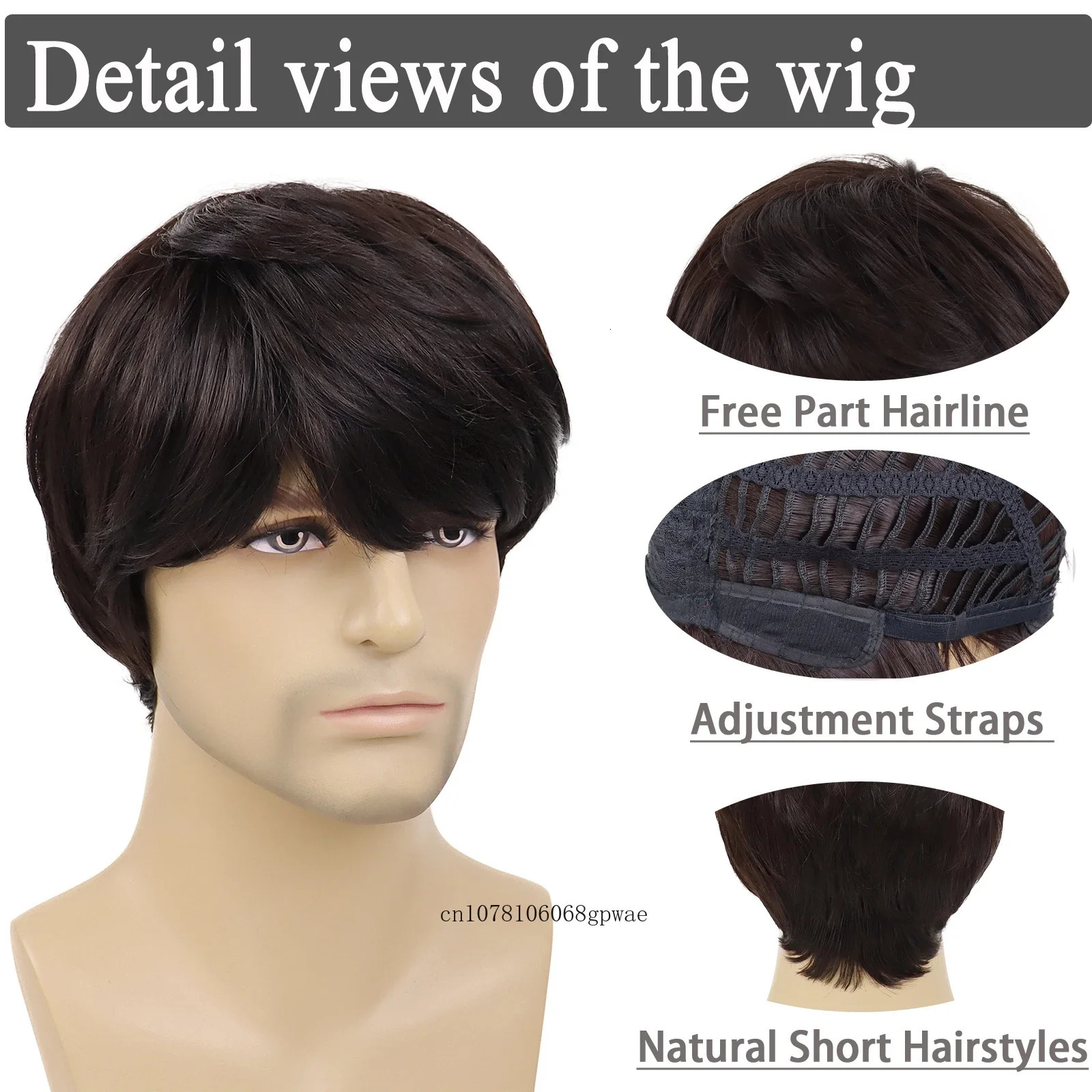 Mens Short Wig Synthetic Dark Brown Wigs for Man with Bangs Straight Hair Korean Style Natural Male Wig Daily Cosplay Party Use 241213