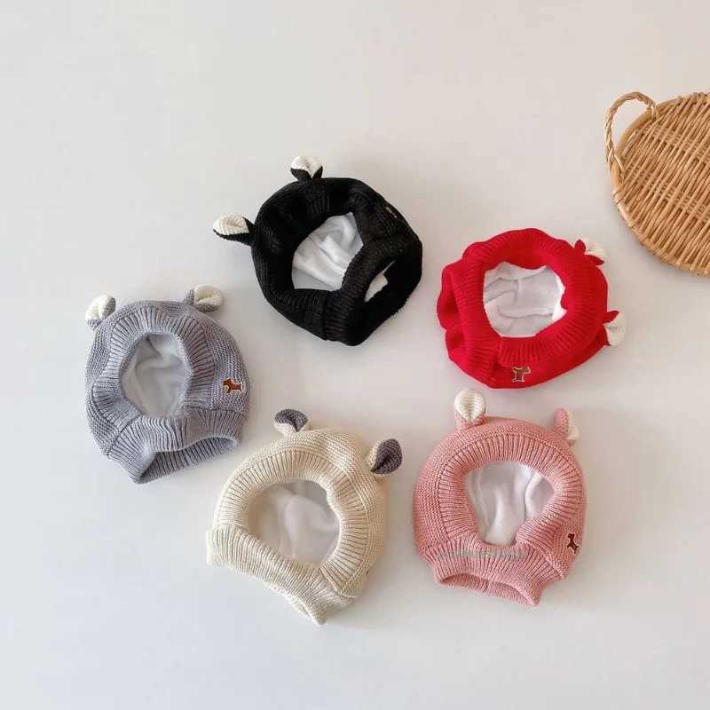 Winter childrens warm baby knitted hats childrens knitted hats with ears solid color childrens hats suitable accessories for boys and girls W241213