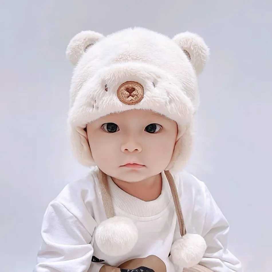 5-24 Months Cozy Plush Bear Infant Winter Hat for Baby Boy Girl with Ear Flaps Cute and Warm Toddler Beanie Cap for Little Ones W241213