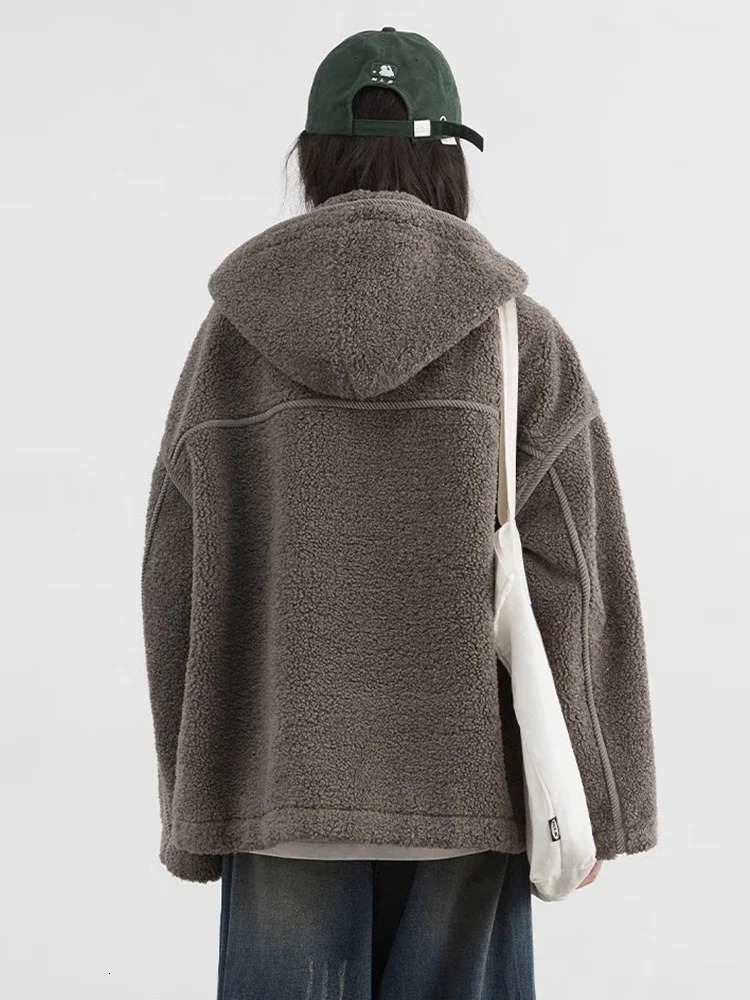 CHIC VEN Womens Solid Loose UK Hooded Stand Collar Womens Jacket Warm Womens Plush Coat Autumn 241210
