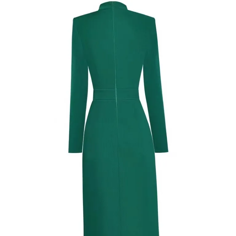 Casual Dresses Autumn Winter Dress For Women Fashion Long Sleeve Golden Button Pearl Vintage Black Bow Long Sleeve Midi Woolen Dresses 2025