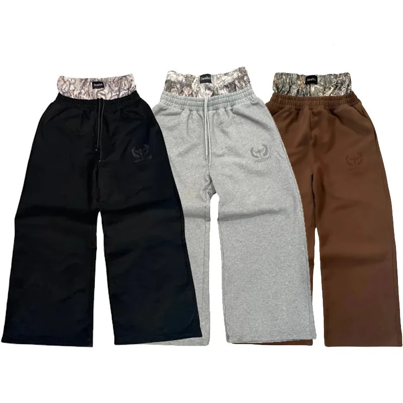 Y2K pants vintage camouflage double Embroidered waist Sweatpants Harajuku gothic Hip Hop Streetwear High waisted Wide Leg Pants 241214