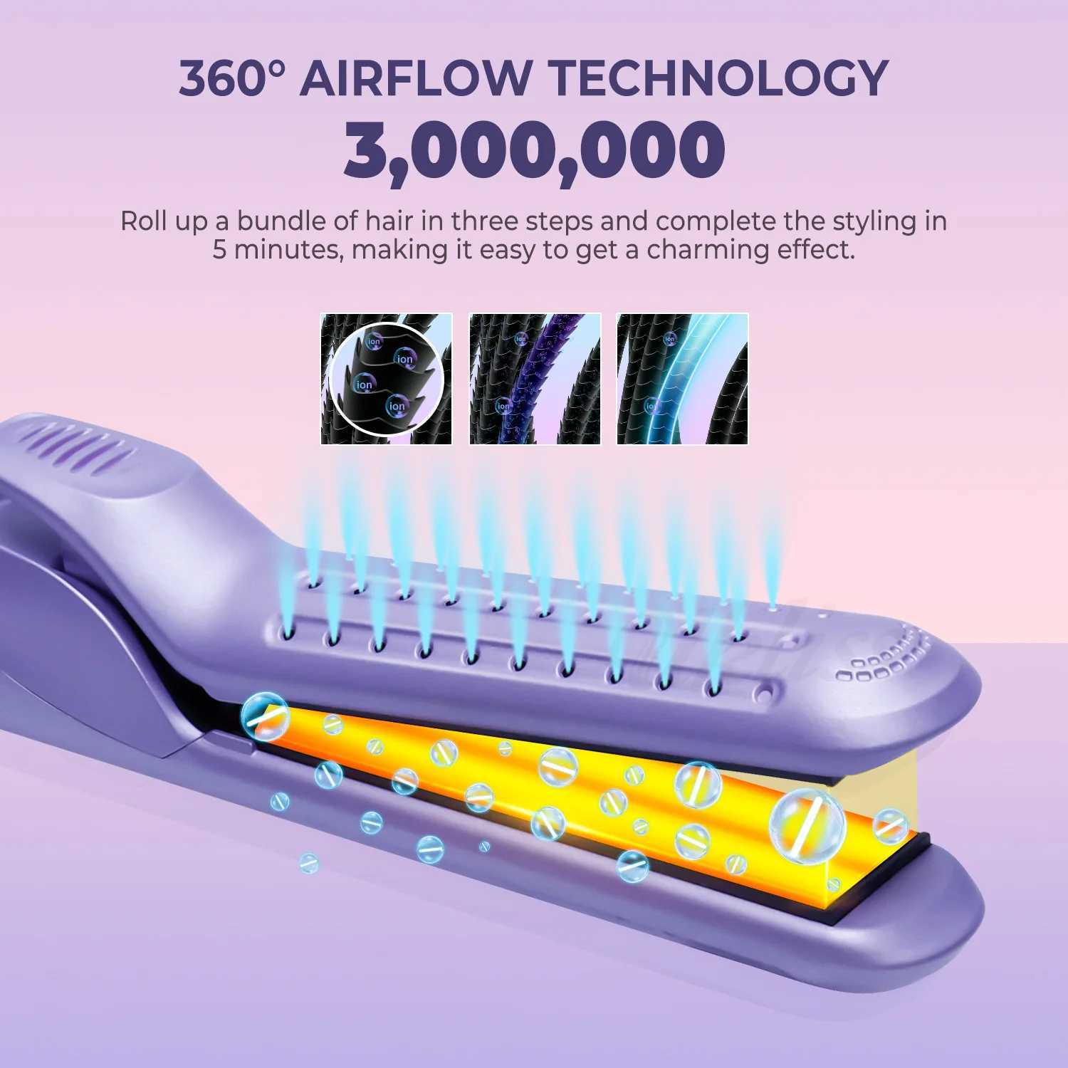 Standard 360 airflow styling machine 2-in-1 curling iron and titanium flat iron cold air straightener iron professional curling iron W241214