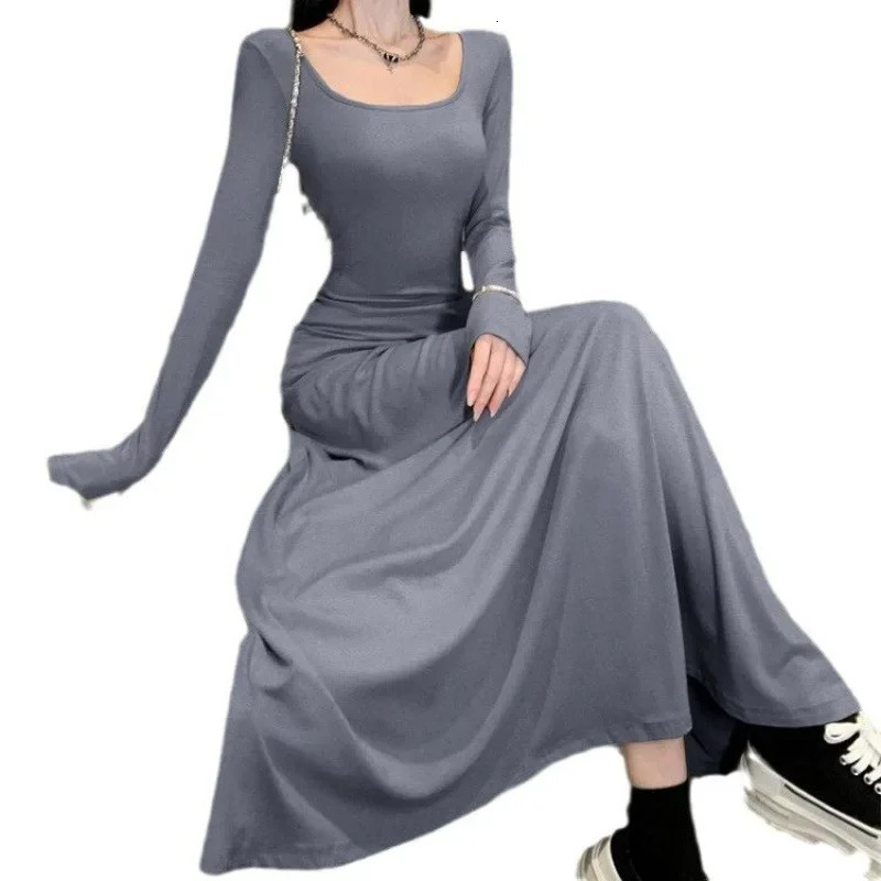 Elegant and graceful womens long sleeved knitted dress highend feeling for weight loss waist suitable autumn French dresses 241212