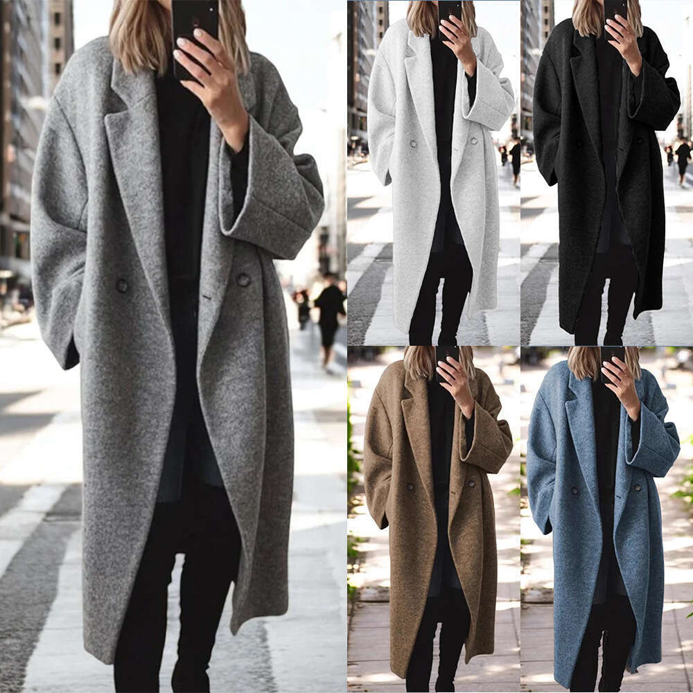 Winter European American Women's Colored And Multi Size Woolen Long Windbreaker Jacket