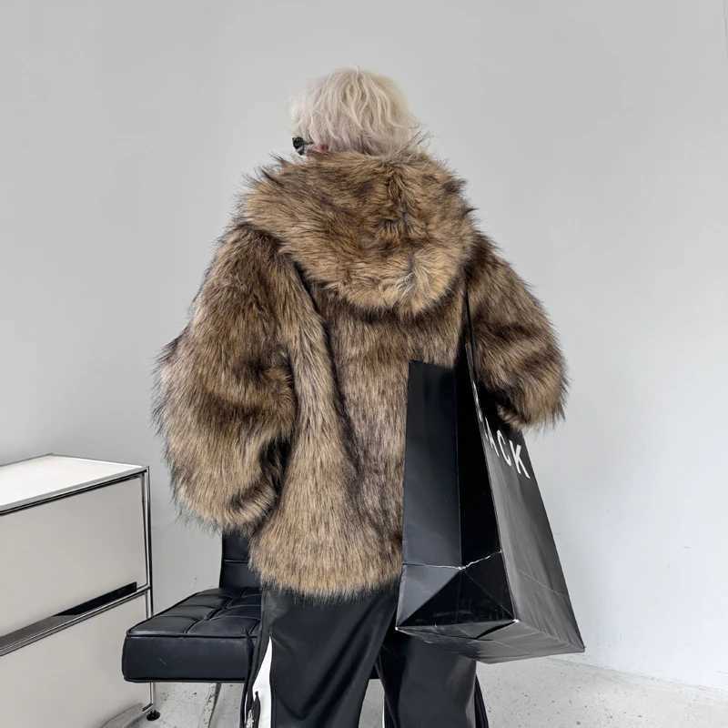 2024 Mens Winter Clothing Retro Imitation Mink Mens Hooded Faux Fur Loose Short Plush Jacket Long Sleeve Trendy Cotton Coats W241213