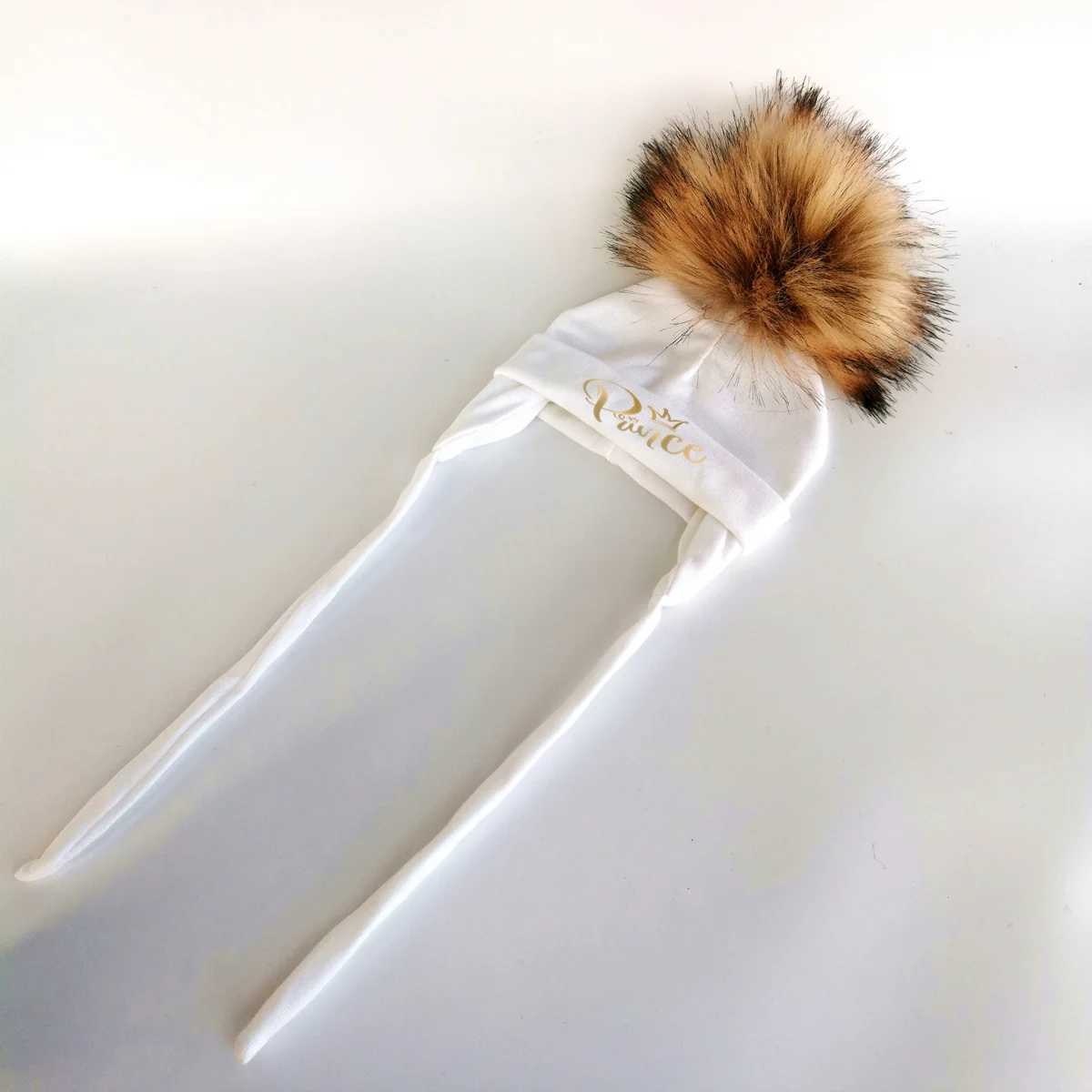 Newborn baby hat boys and girls letter princess warm ears earlobes winter cotton Beanie Pom Bobble hat W241213