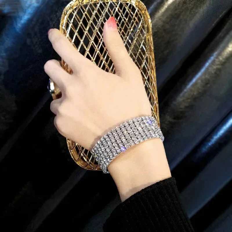 Classic Multiple Shining Rhinestone Crystal Stretch For Women Girls Bridal Wedding Wristband Elastic Bracelet Gold Silver ColorXJ241214