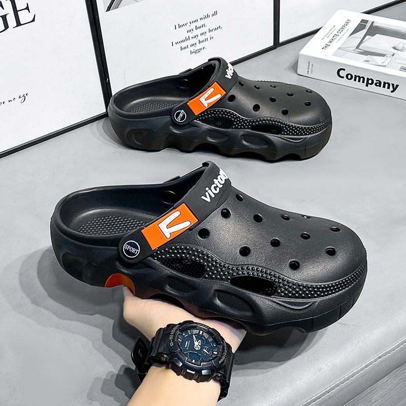 2025 hot free shipping slippers for mens Thick soled slippers black khaki grey Beach shoes half set travel slippers