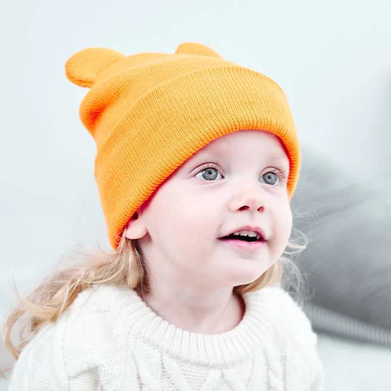Winter Warm Wool Baby Knitted Hat Cute Ears Children Beanie 1-4 Year Old Girls and Boys Solid Color Crochet Hat Childrens Skull Hat W241213