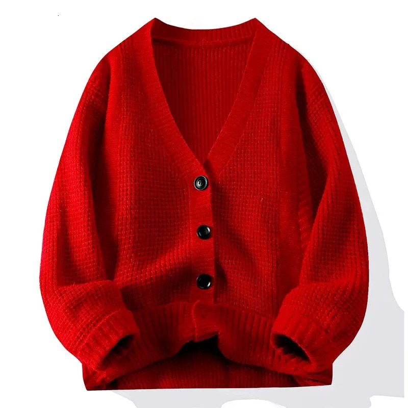 Autumn and Winter Mens Cardigan Vneck Fashion Sweater with Thick Long Sleeves Outside Comfortable Warm 241213