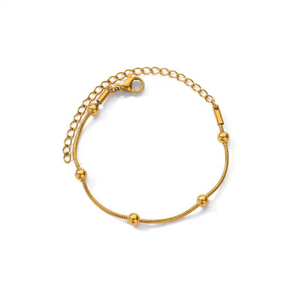 Stainl Steel Beaded Round Snake Chain Bracelets For Women Gold Color Geometric Bracelet Luxury Wedding Party Jewelry GiftXJ241214