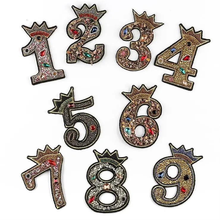 arrival 3 pcs Handmade Numbers Beaded Embroidered patches sew on Motif Applique bag hat shoe diamond accessory diy 241213