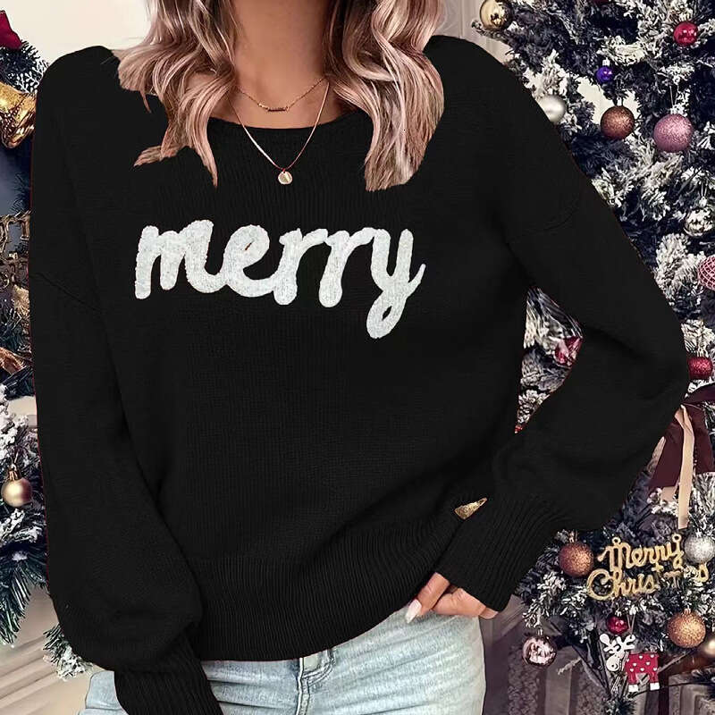 2024 autumn winter new European and American knitted women's Christmas round neck long sleeved pullover sweater women