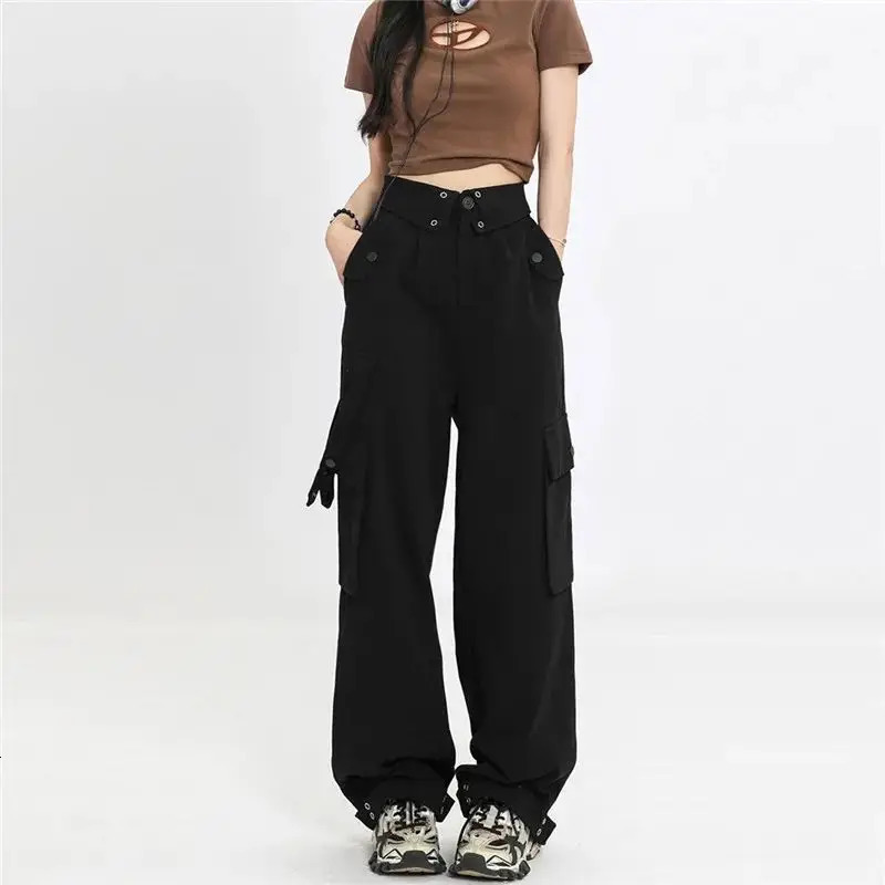 Womens Autumn Vintage Hollow Stripe Long Sleeved KnitwearStrapCargo Pants Suit Korean Elegant Sweater Trousers Matching Set 241203