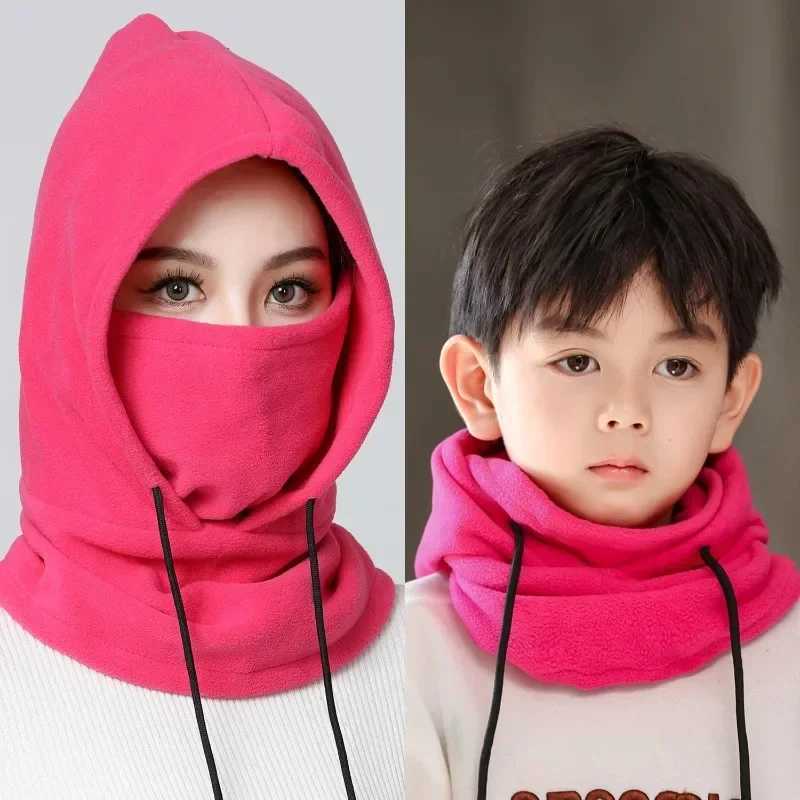 Winter wool childrens Balaclava hat outdoor windproof bicycle hat suitable for children boys and girls solid color thick warm hooded bean scarf W24121