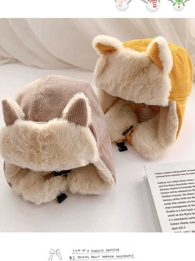 3-12Y Winter Childrens Hat Family Match Girl Boy Hat Artificial Fur Windproof Hat Womens Bomber Fur Flip Cover Ski Cavalry Trap W241213