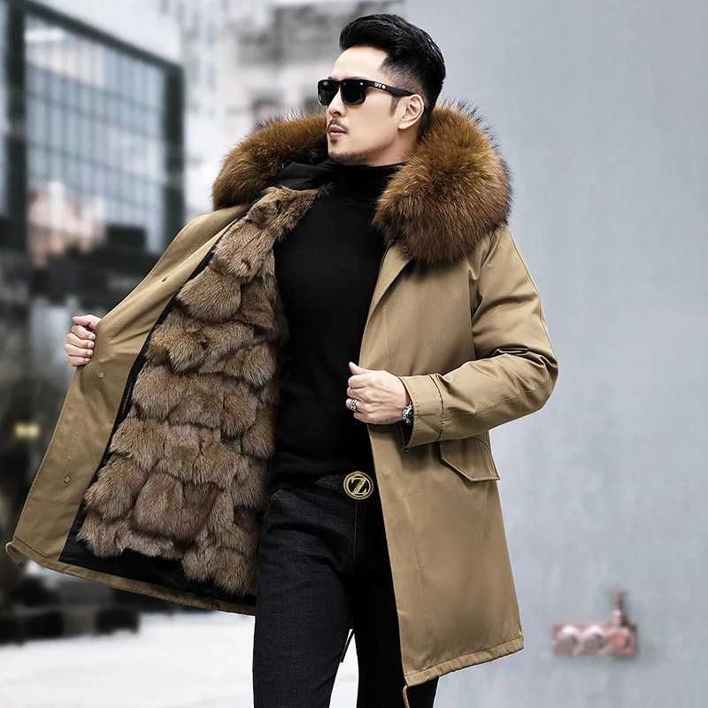 Home>Products>Mens Thick Warm Parka Medium length Detachable Fox Fur Lining Raccoon Fur Collar Winter Fashion Fur Coat W241213