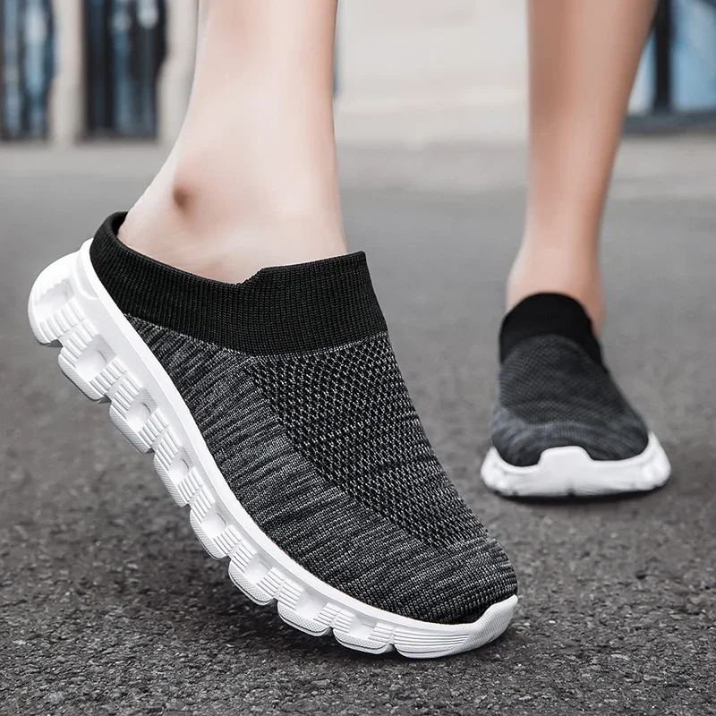 Womens Mesh Flat Shoes Summer Hollow Bottom Casual Women Half Slippers Oneleg Breathable Wedge Sandals 241214