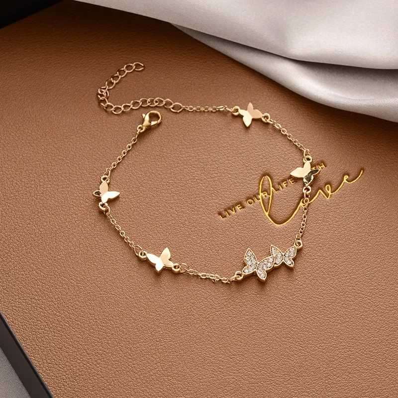 New Korean Fashion Zircon Butterfly Bracelets for Women Cute Gold Color Stainl Steel Chains Bangles Party Jewelry Girl GiftXJ241214