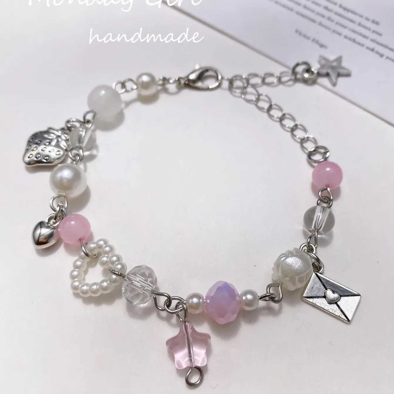 One Piece Fashion Exquisite Envelope Sterry Star Bow Y2K Flower Silver Colour Bracelet Woman Party Gift DailyXJ241214