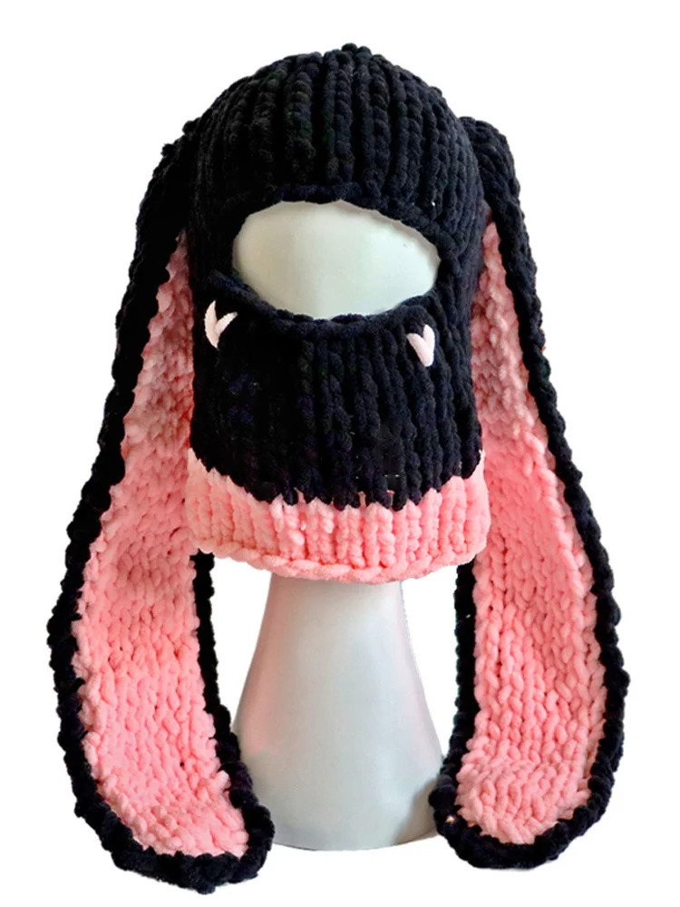 Beanie long ear hat knitted hat cute animal ear hat suitable for women winter warm hat warm hat 241205