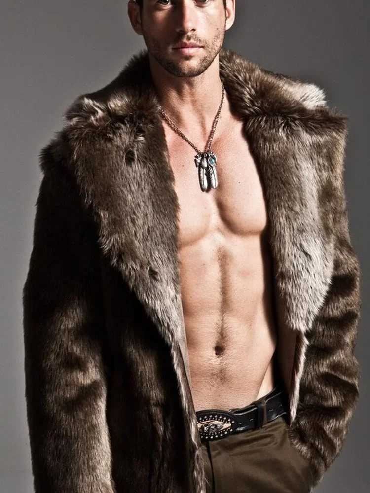 2020 autumn and winter mens artificial fur big collar fur mens long artificial fur jacket fashionable thick mens coat mens clothing W241213