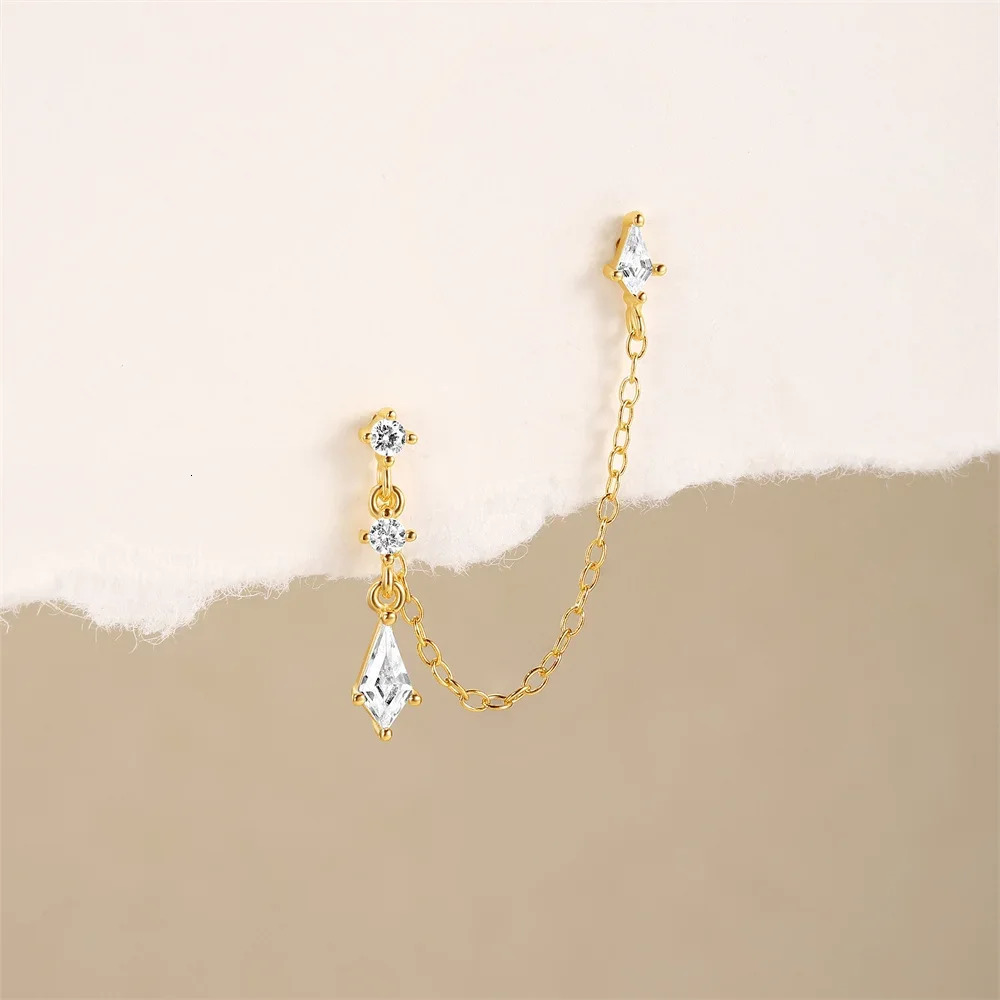 KO 925 Sterling Silver Earrings Women Kite tassel earrings/waterdrop zircon flat head thread piercing stud earrings jewels 241214