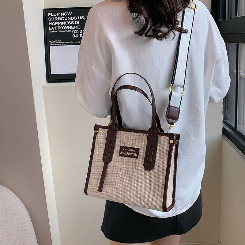Large Capacity Hand-Held Canvas Women's New Fashionable Contrasting Color Single Shoulder Crossbody Bag, Commuting Casual Tote Bag