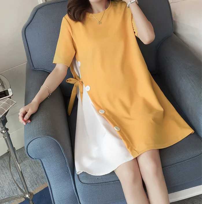 Materni Dress Spring and Summer Short-sleeved Skirt Materni Skirt T-shirt Pregnancy Clothes Materni Patchwork Loose DressXJ241213