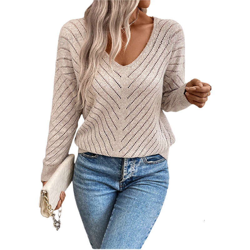 Autumn winter new European and American knitted women, hollowed out loose casual long sleeved pullover sweater for women