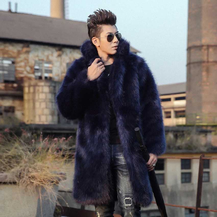 Mens fox fur coat medium length winter thick windbreaker casual warm jacket W241213