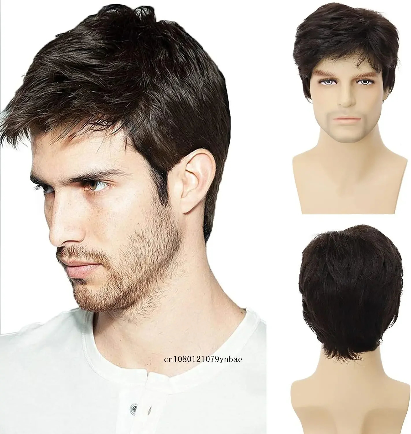 Men Dark Brown Wig Synthetic Short Straight Wigs with Bangs Businessman Hairstyles Male Cosplay Daddy Wig Gifts Daily Costume 241213