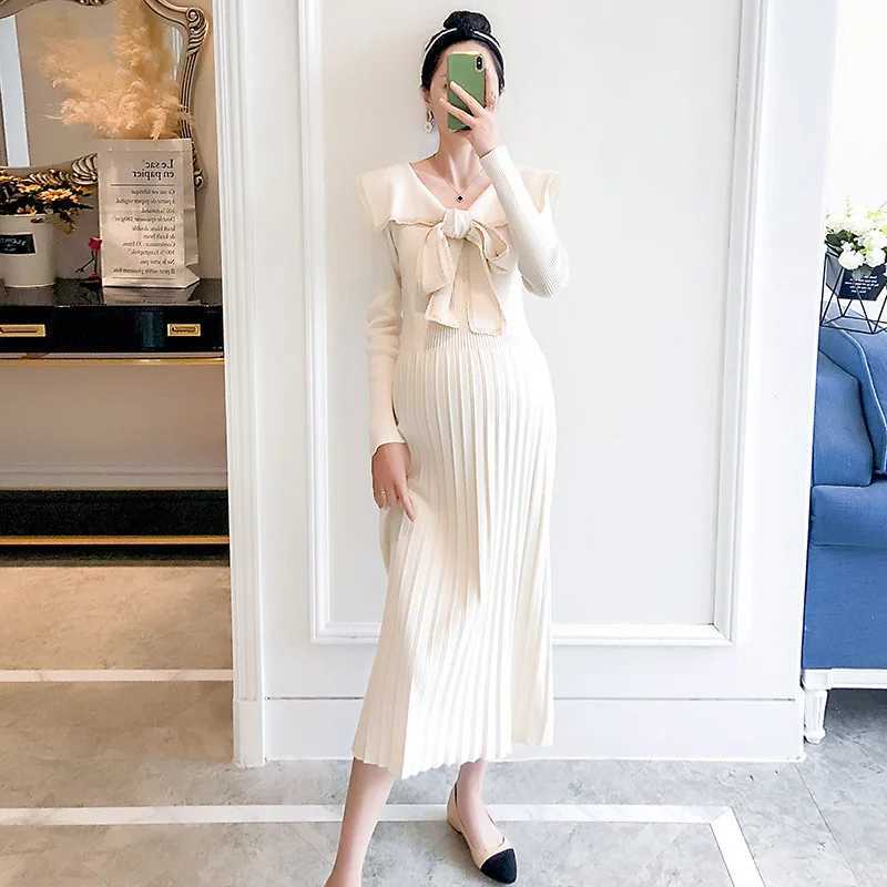 Autumn Winter Thick Warm Knitted Materni Long Dress Sweet Clothes for Pregnant Women WinterXJ241213
