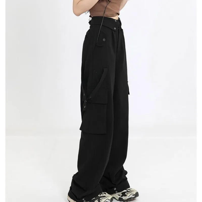 Womens Autumn Vintage Hollow Stripe Long Sleeved KnitwearStrapCargo Pants Suit Korean Elegant Sweater Trousers Matching Set 241203