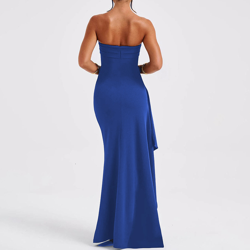 Popular Evening Dress Women's Designer Chest Wrapped Strapless Sexy Bareback Solid Color High Waist Long Dress Party Dress