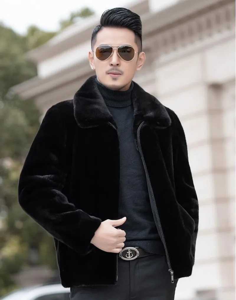 Autumn and winter mens faux fur coat Korean fashion ultra-thin clothing brown fluffy warm jacket casual mens top hot jacket LOOSE W241213