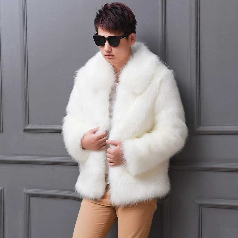 Boys white black faux fur coat winter clothing mens warm fur coat windproof button style streetwear oversized mens coat W241213