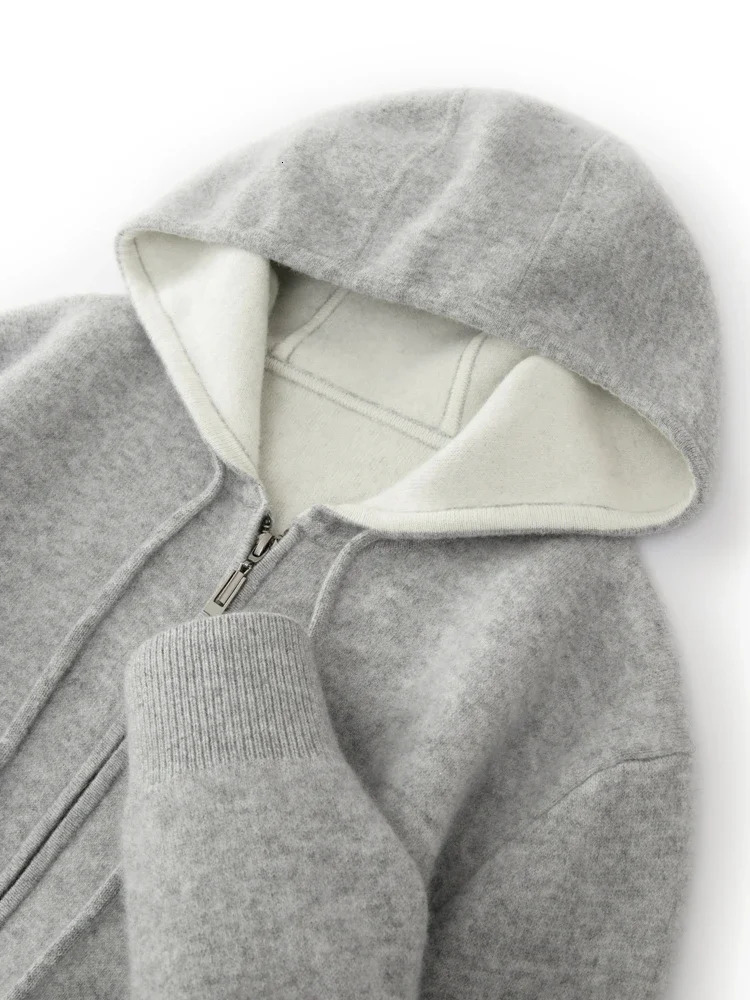High Quality Autumn Winter Men Hooded Cashmere Sweater Long Sleeve Casual Loose Pullover 100% Merino Wool Knitwear Korean Tops 241209