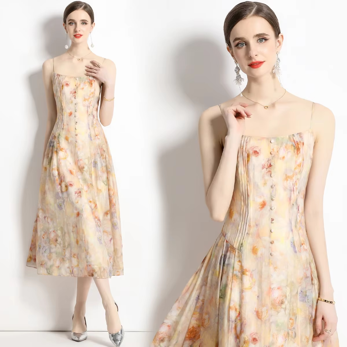 Casual Dresses Summer Bohemain Summer Fall Floral Vestidos Print Straps Sleeveless Ladies Casual Beach Holiday Sundress Midi Women Dress 2025