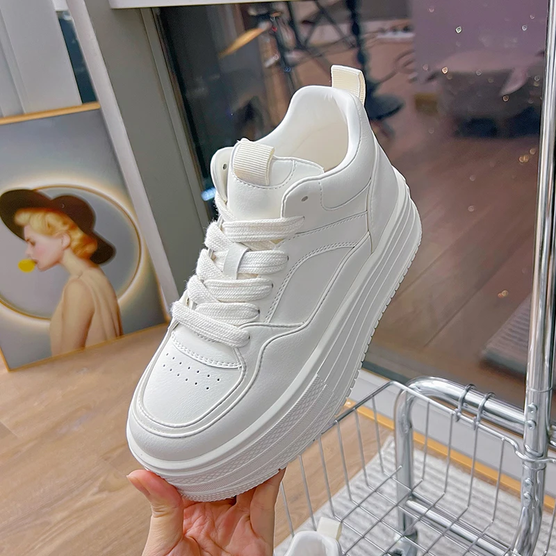 AIYUQI Women's Sneakers Shoes, Thick-soled Women's White Shoes, Large Size Casual Flat-soledfemale Shoes