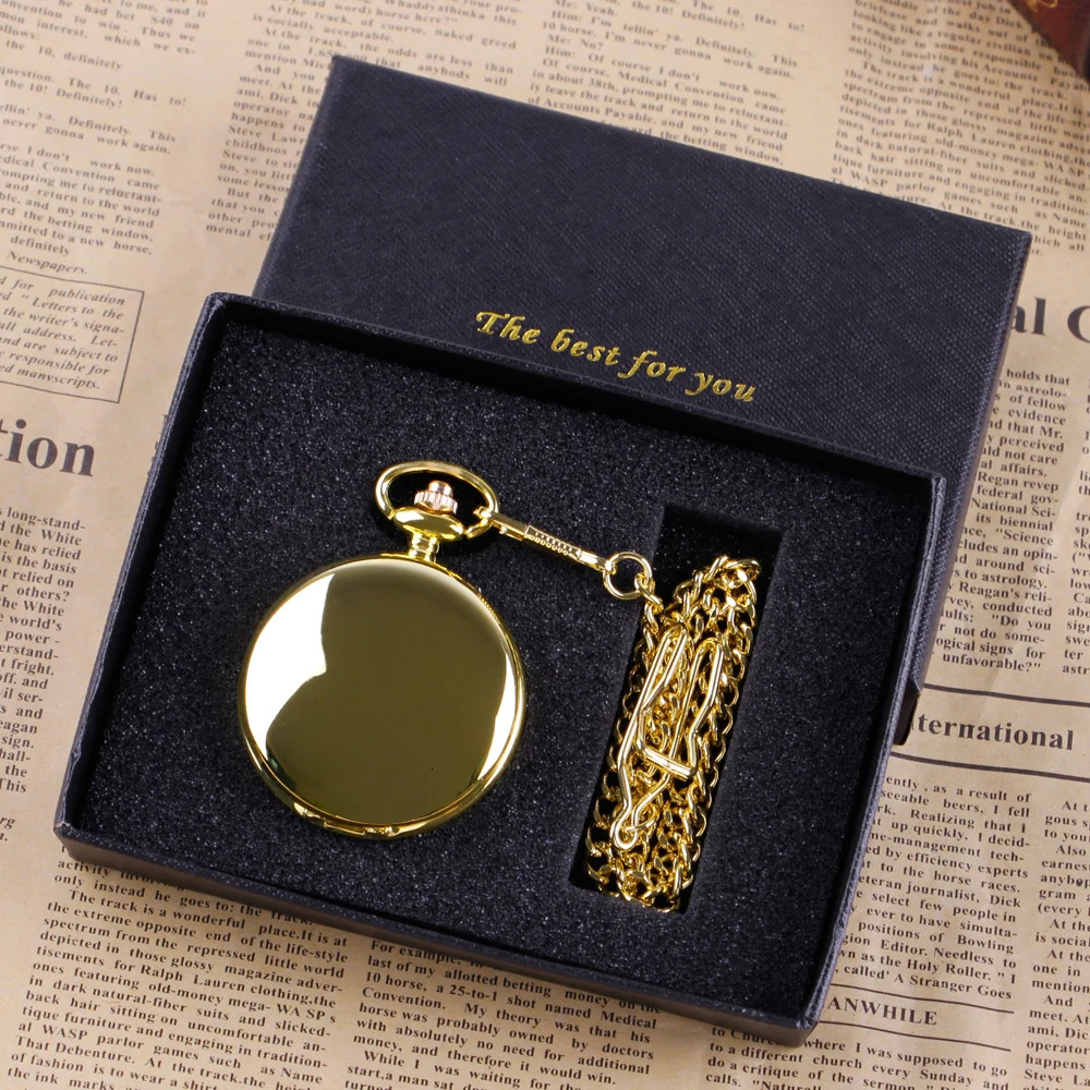 gold and stone English pocket watch gift box set suitable for home fashion casual necklace pendant neutral Fob chain watches 241212