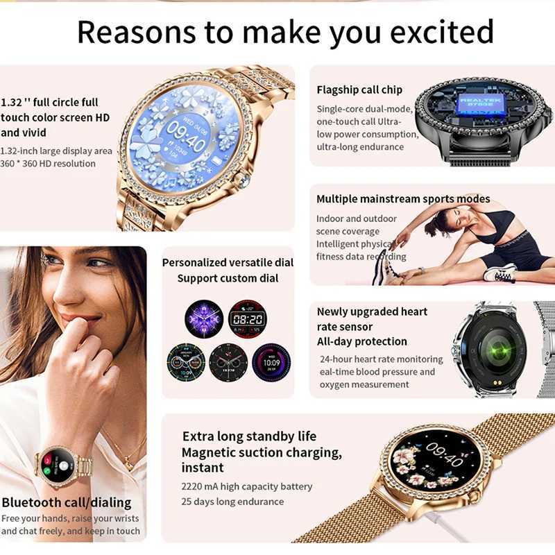 High Quality New Fashion Womens BT Calling Smart Watch 1.32-inch AMOLED 360 * 360 HD Screen Sports Fitness Womens Smart Watch Diamond Band O241213