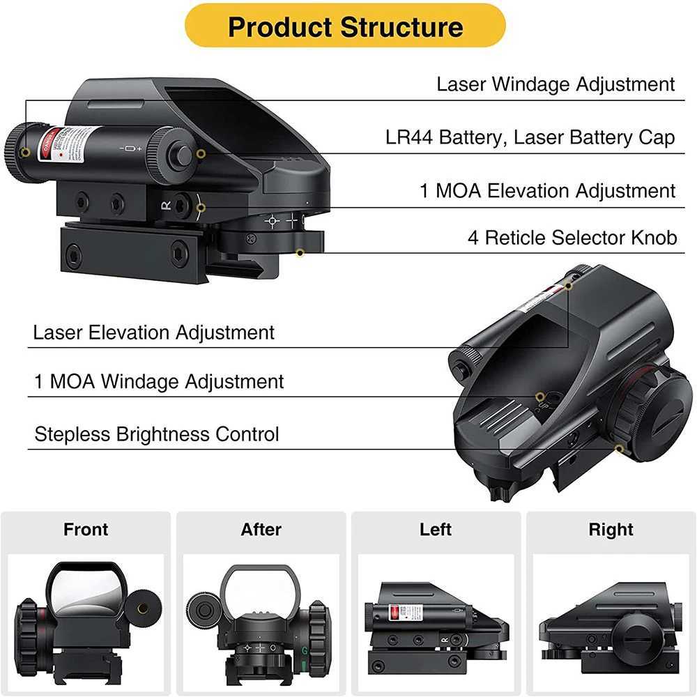 Rx Sight with Laser Red Green Dot 4 Retic Holographic Projected Dot Sight Scope Hunting Red Dot Sight ScopeXJ241214