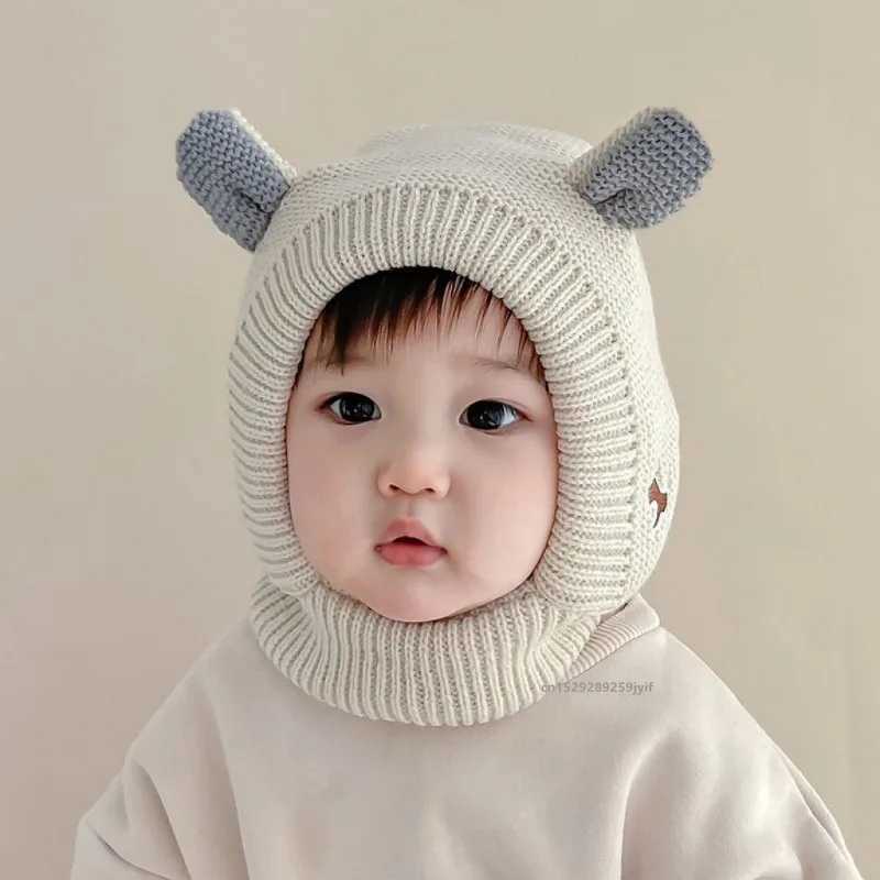 Winter childrens warm baby knitted hats childrens knitted hats with ears solid color childrens hats suitable accessories for boys and girls W241213